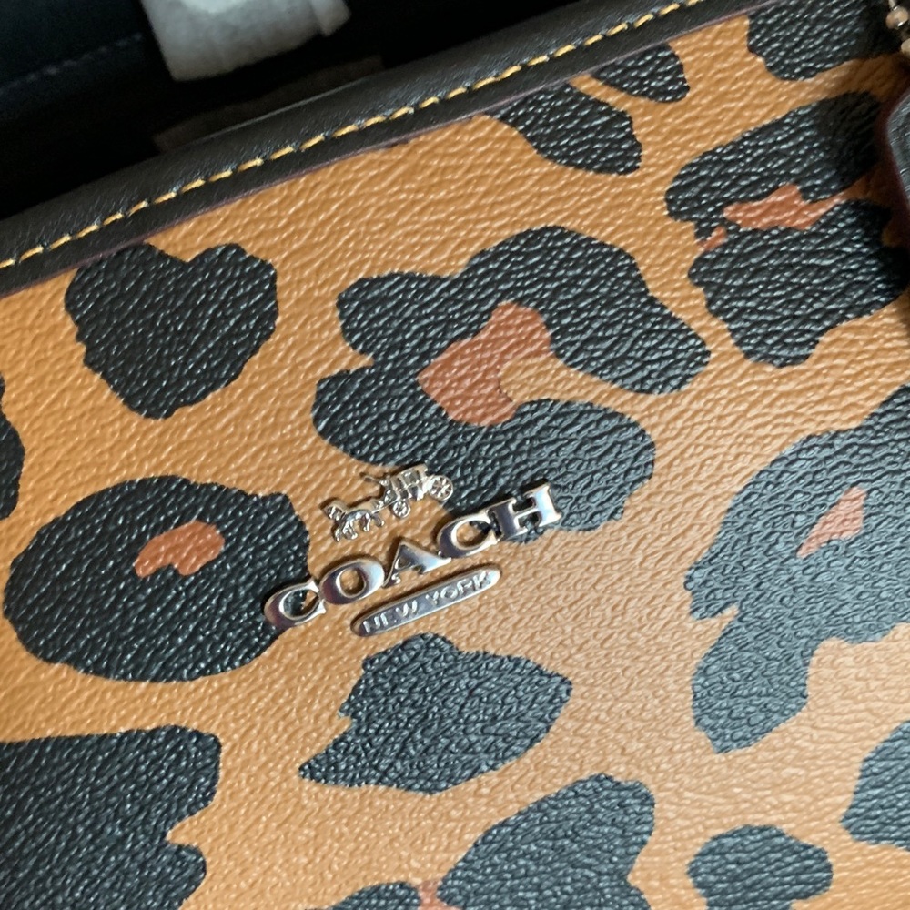 Coach Leopard Print Leather Tote Bag - Brown/Black - Picture 5 of 14